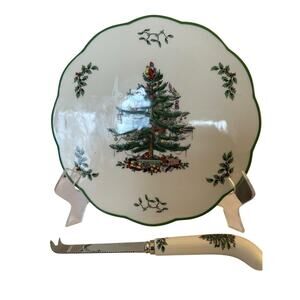 New Spode Christmas Scalloped Edge Cheese Plate Charcuterie Platter w/ Knife